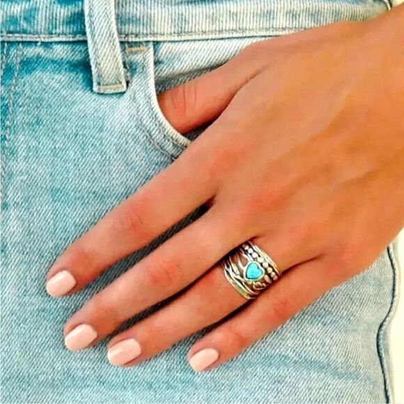 Heart Shaped Fire Opal Ring on 925 SterlingSilver - Picture 4 of 5